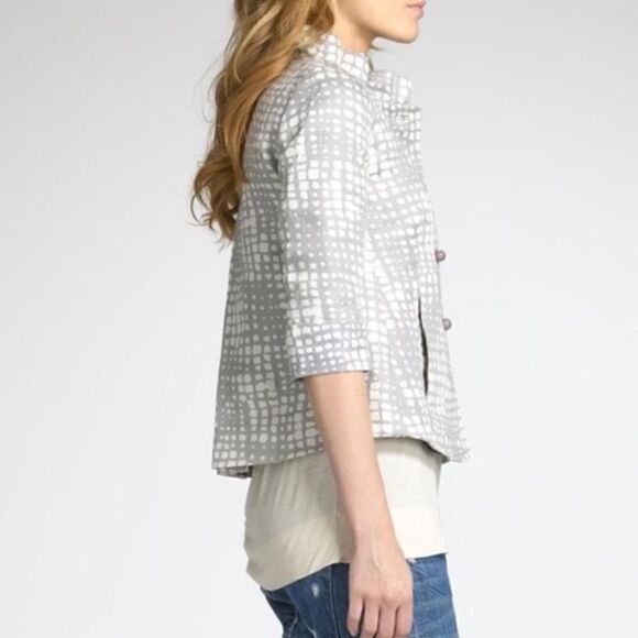 J. CREW GEO PRINT CROPPED COCKTAIL JACKET GRAY IVORY RUFFLED COLLAR BLAZER XS-S* - Picture 5 of 16